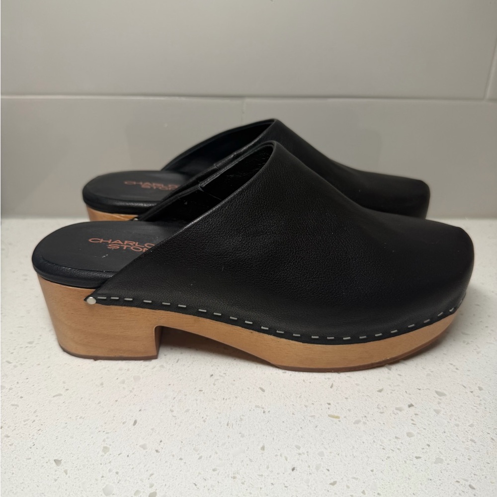 Charlotte Stone Martino Black Clogs Sz 9 worn 1 x leather